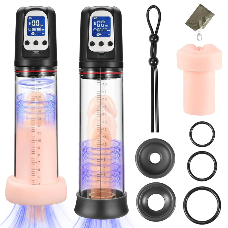 Electric Penis Vacuum Pump With 4 Suction Intensities, Rechargeable Automatic High-Vacuum Male Penis Cock Enlargement Extend Pump Enhancer Masturbator For Men Growth Erections,Penis Rings Include