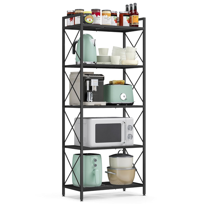 5-Tier Metal Storage Shelf, Shelving Unit With X Side Frames, Dense Mesh, For En