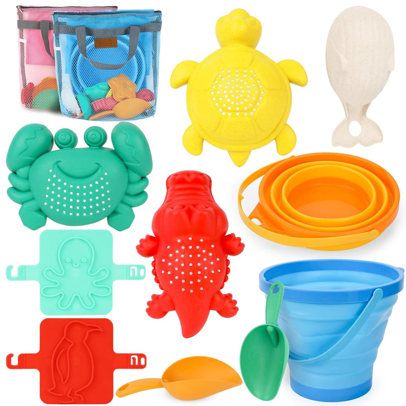 12Pcs Collapsible Beach Bucket Toy Set, Foldable Beach Bucket Collapsible S