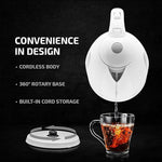 Electric Kettle, Hot Water, Heater 1.7 Liter - BPA Free Fast Boiling Cordless Water Warmer - Auto Shut Off Instant Water Boiler for Coffee & Tea Pot - White