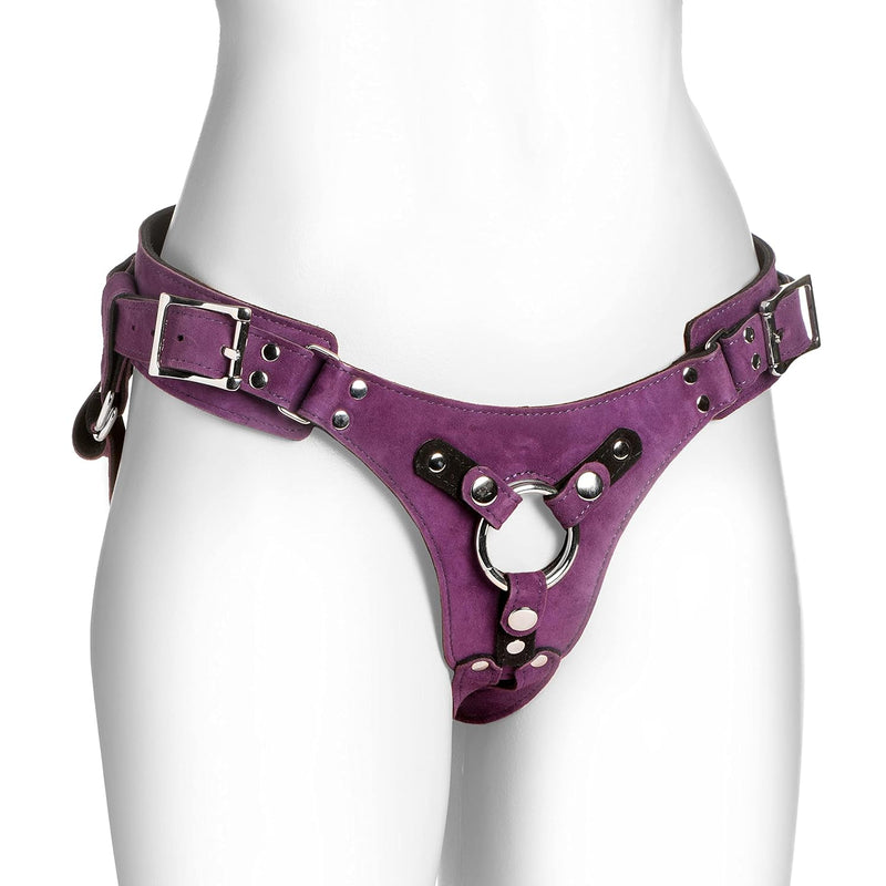 Bodice Deluxe Leather Corset Strap-On Harness For Men Women & Couples With Standard 1.5" O-Ring. Made With Durable Real Leather - Purple