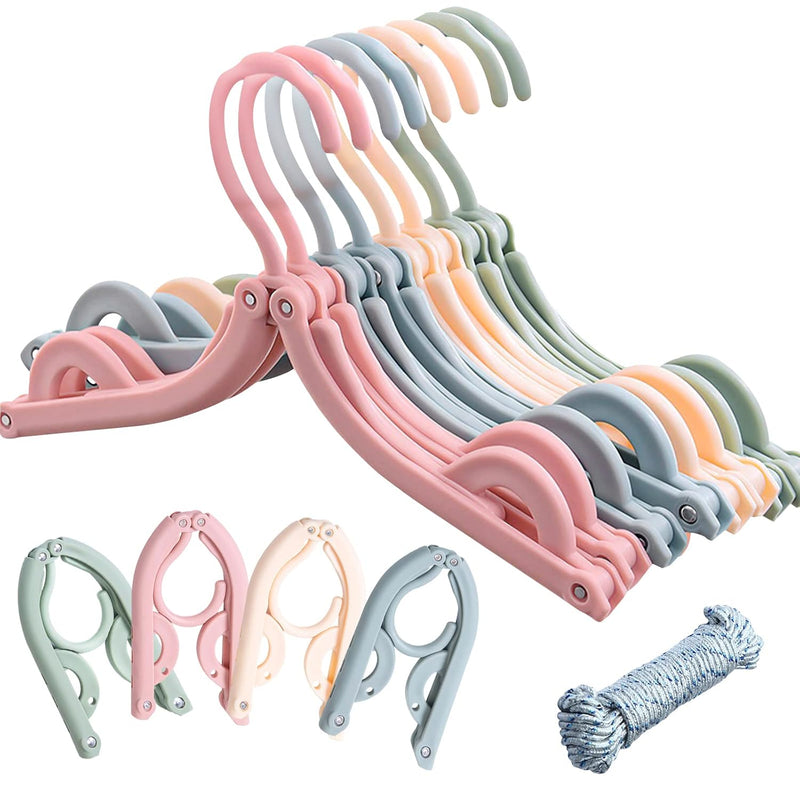 16Pcs Colorful Travel Hangers, Portable Folding Plastic Hangers With 1 Clothesli