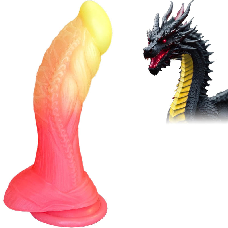 7.5" Fantasy Dildo Monster Dildo With Balls U & G-Spot Dragon Dildo With Suction Cup, Long Anal Plug Adult Sex Toys & Games For Women Men Couples (Sunset Dragon)