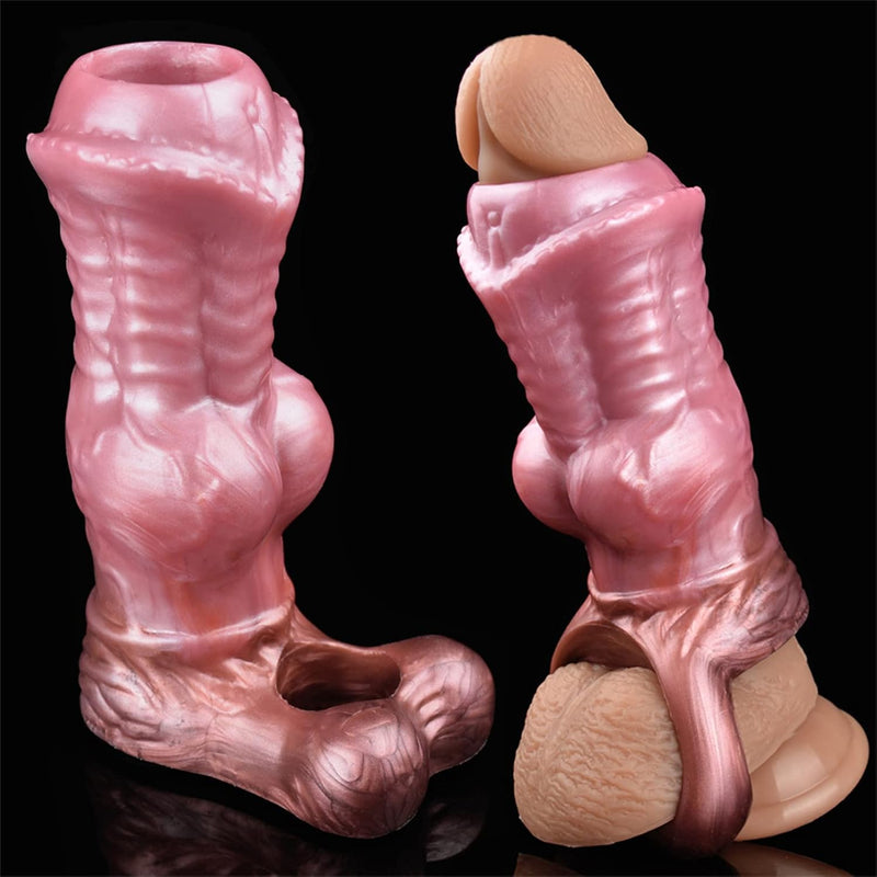 5.9In Men Penis Sleeve Dragon Penis Enlarger Sleeves: Silicone Penis Extender Sleeve With Cock Ring, Soft Men Penis Enlargement Sleeve Male Adult Sex Toy (Brown)