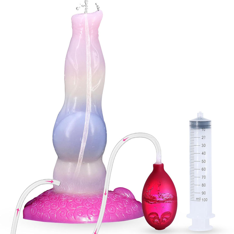 8 Inch Realistic Squirting Sea Jelly Color Silicone Dog Dildo With Knot And Hands-Free Suction Cup, Thick Pink Dildo Anal Plug Toy For Women Men And Couples