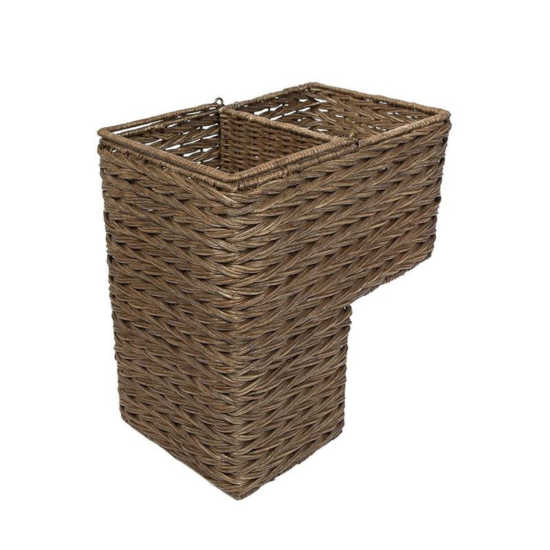 1060100 Sweater Weave Handwoven Wicker Stair Step Basket, 15" X 9.5" X 16", Coff