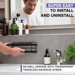 Shower Shelves 2-Pack - Premium Self Adhesive Shower Caddy w/ 4 Hooks - No Drill Large Capacity Stainless Steel Wall Shelf - Easy Mount Bathroom Storage Racks - Matte Black