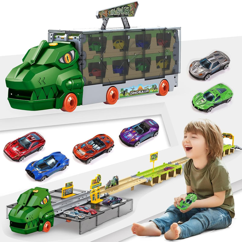 Car Carrier Toy For Kids With 82 Inch Race Track And 6 Alloy Mini Race Cars?Ca