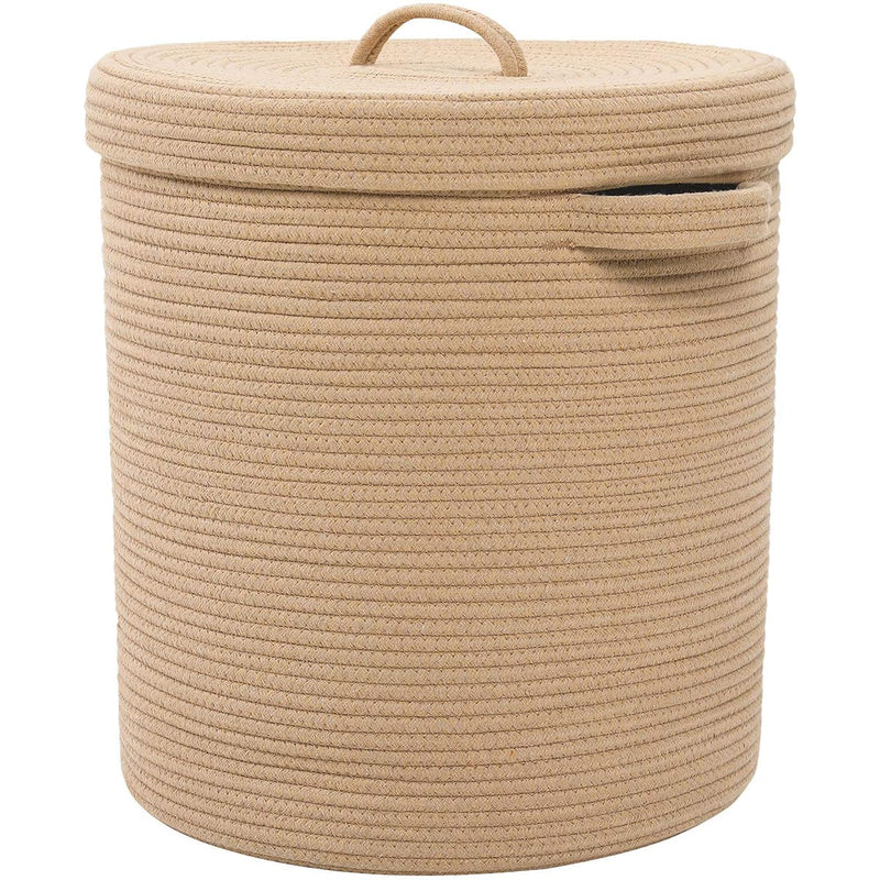 16" X 16" X 18" Large Cotton Rope Storage Basket With Lid, Full Beige With Cover