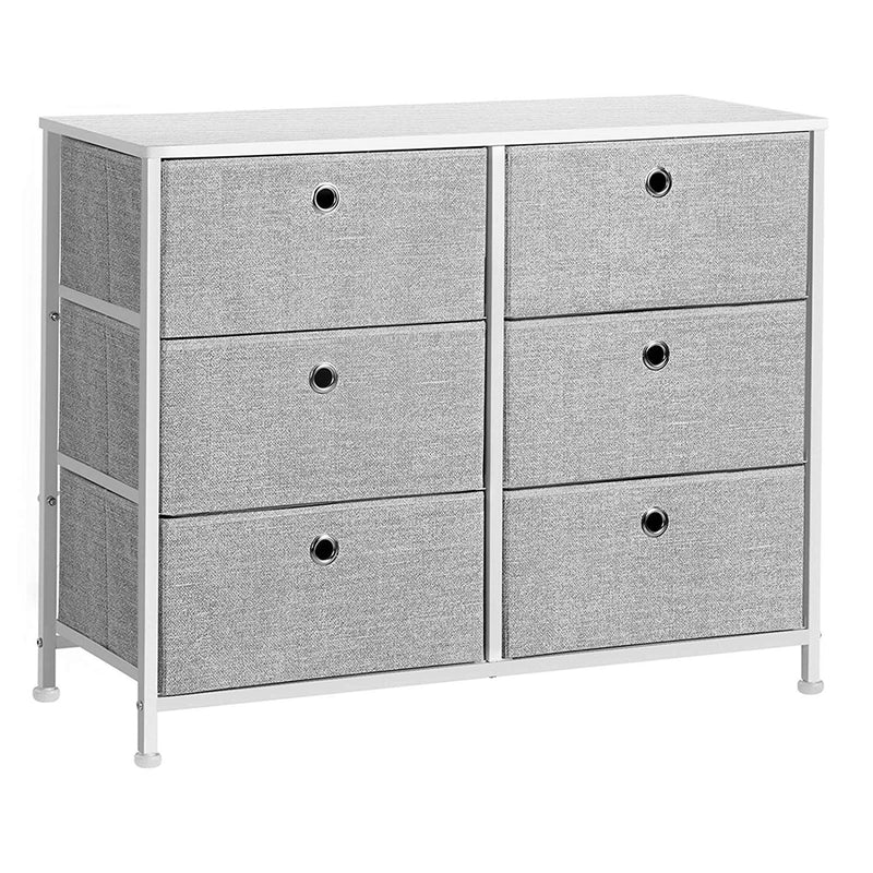 3-Tier, Storage Dresser With 6 Easy Pull Fabric Drawers And Wooden Tabletop For