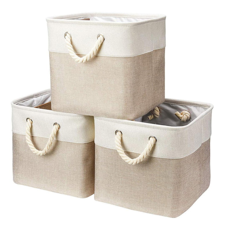 3 Pack Storage Cube Bins Collapsible Sturdy Cationic Fabric Storage Basket With