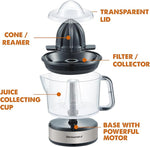 Electric Citrus Juicer, Compact, Large Volume, Pulp Control, Oranges, Lemons, Limes, Grapefruits with Easy Pour Spout, 24oz, Black/Stainless Steel