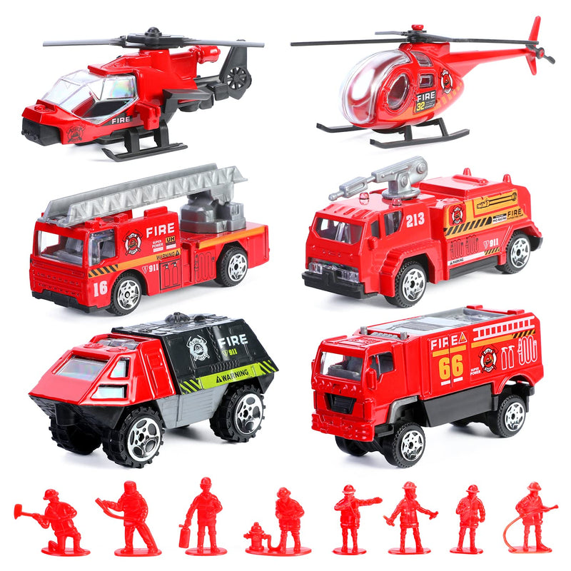 14 Pcs Fire Truck With Firefighter Toy Set, Mini Die Cast Fire Engine Car, Min