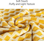 Acrylic Knitted Throw Blanket, Lightweight and Soft Cozy Decorative Woven Blanket with Tassels for Travel, Couch, Bed, Sofa, 51x67 Inches, Mustard Yellow Wave