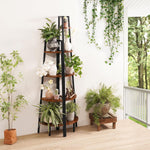 4-Tier Corner Bookshelf with Metal Frame - Ladder Display Shelf for Bedroom and Living Room, Tall Wood Corner Bookcase and Plant Stand