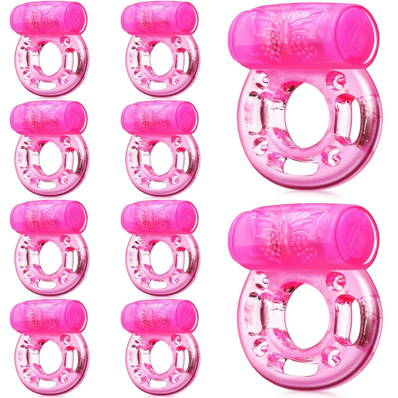 10 Pcs Vibrating Cock Ring Vibrator Disposable Silicone Penis Ring With Clit Stimulator Intimate Toys Soft Penis Vibrating Ring Gifts For Him Or Her Pleasure Couples Adult (Butterfly)