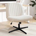 Criss Cross Chair Legged Office Wide Comfy Desk Seat, No Wheels Armless Computer Task Seating, Swivel Vanity Home Height Adjustable