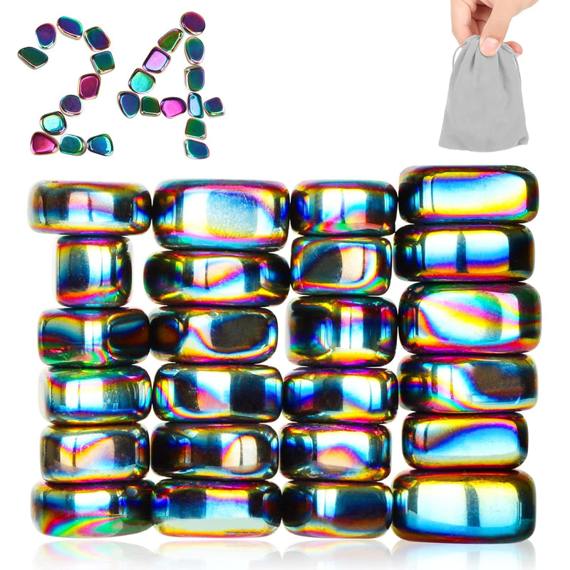 24Pcs Rainbow Large Fridge Magnets Stones Science Kit, Irregular Polished M