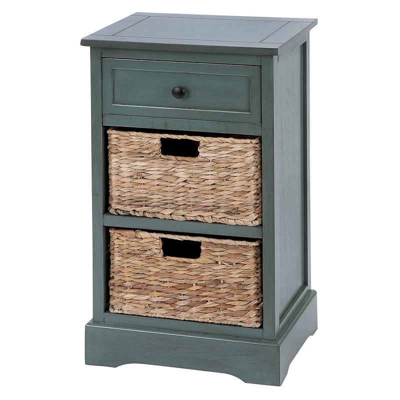 Wood 2 Baskets And 1 Drawer Storage Unit, 16" X 13" X 28", Blue