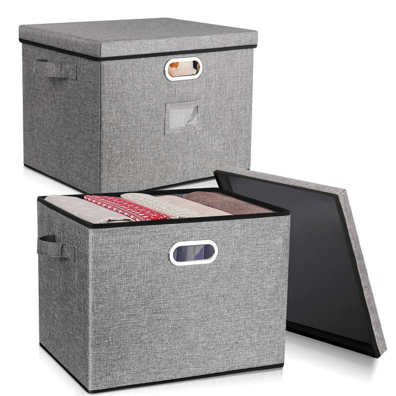 17 Inch Large Storage Bins With Lids (2-Pack) Closet Organizers, Foldable Fabric