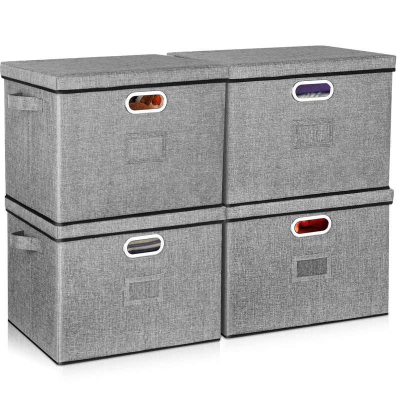 17 Inch Large Storage Bins With Lids (4-Pack) Closet Organizers, Foldable Fabric