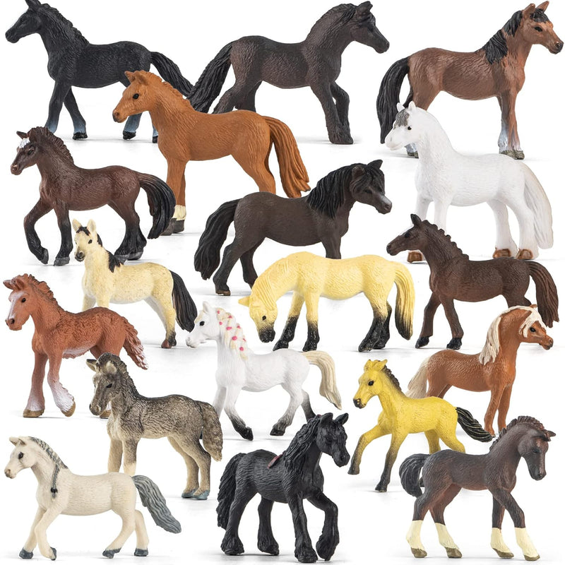 18 Pcs Plastic Horse Figure Toy Set For Kid, 2.5'' Miniature Realistic Pony