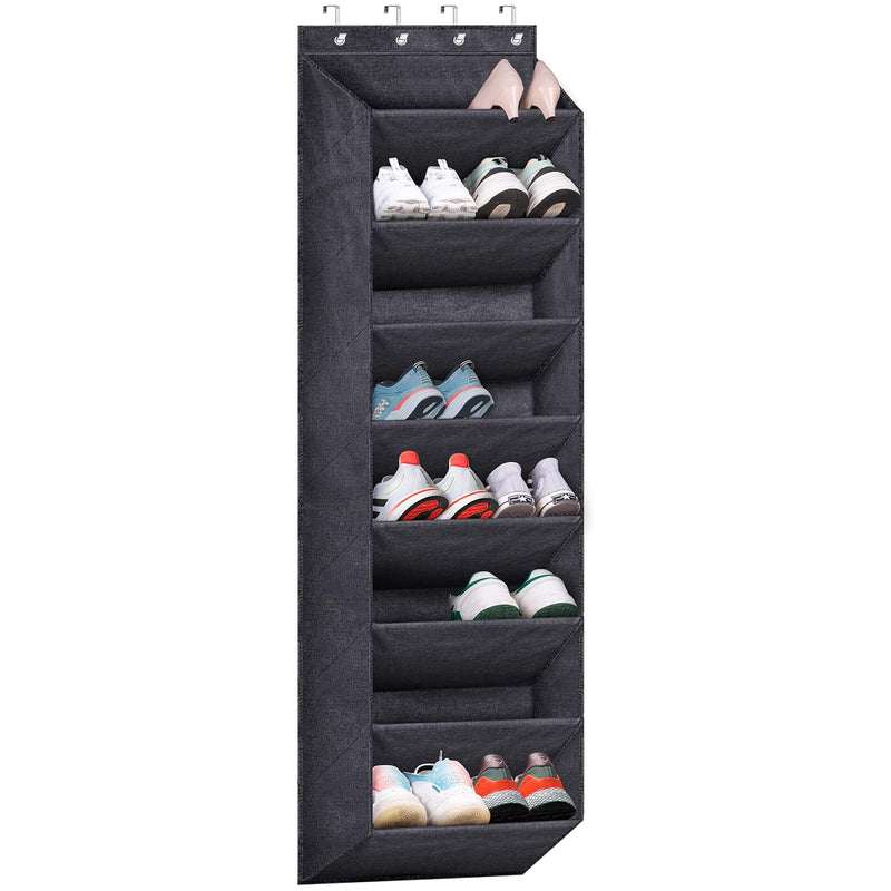 Over The Door Shoe Organizer for Closet with Large Deep Pockets, Narrow Shoe Rack for Door Hanging Boots Storage, Black