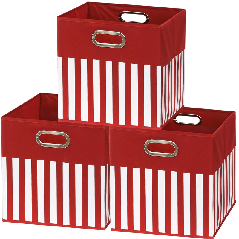 3 Pack 13" Printing Fabric Cubic Storage Bin With Handles, Red