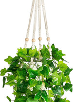 Fake Hanging Plants Artificial Decor Macrame Hanger with Artificial Vines in Pots Greenery for Wall Ceiling Bedroom Bathroom Indoor Home Decor, 1 Pack