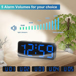 Small Digital Alarm Clock Plug in for Bedrooms Bedside, Tiny Electric Clock Large Big Numbers Display with Battery Backup for Desk Table, 6 Dimmers, 5 Adjustable Alarm Volumes (Blue)