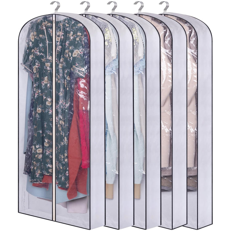 60'' Long Hanging Garment Bags For Closet Storage Gusseted Clear Dress Bag For C