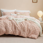 Boho Comforter Set Full - Coral Pink Tufted Shabby Chic Bedding Comforter Set For All Seasons, 3 Pieces Western Comforter Set, Farmhouse Modern Bed Set, Soft Bedding For Women Men Girls