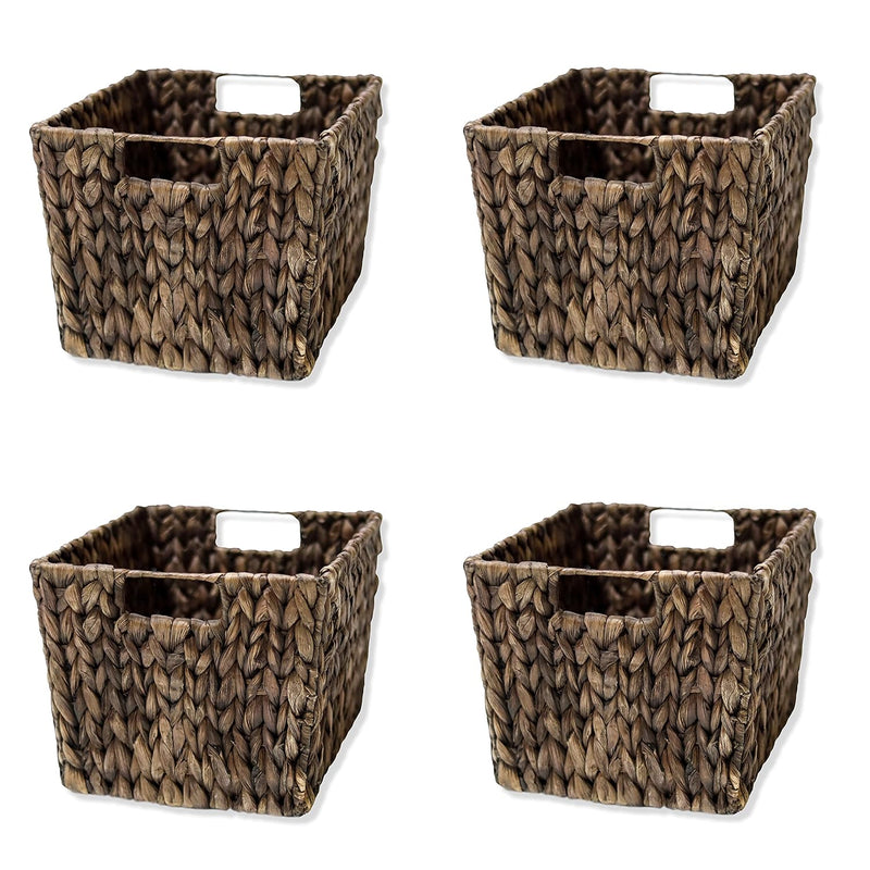 11.5" Hyacinth Storage Basket With Handles, Rectangular (Set Of 4, Espresso)