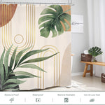 Boho Sage Green Shower Curtain 60Wx72L Inches, Abstract Bohemian Mid Century Bathroom Curtains, Plant Botanical Palm Leaf Shower Curtain Set Bath Accessories Fabric Waterproof 12 Hooks