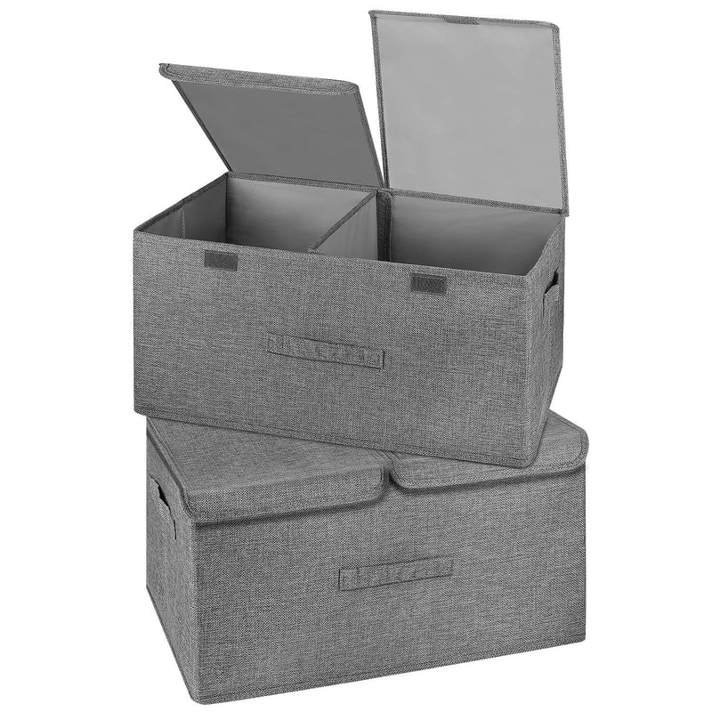 2 Pack Large Storage Boxes With Lids And Handles, Collapsible Linen Storage Bins