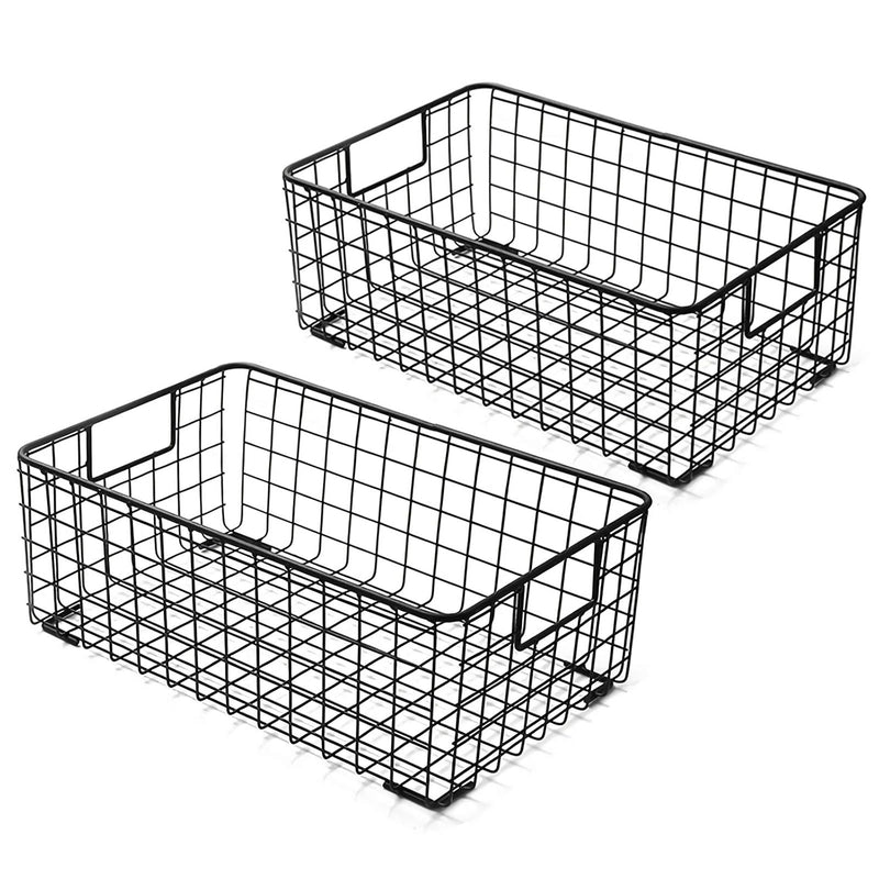 2 Pack Wire Storage Baskets With Handles, Metal Organizer Basket Bins For Home,