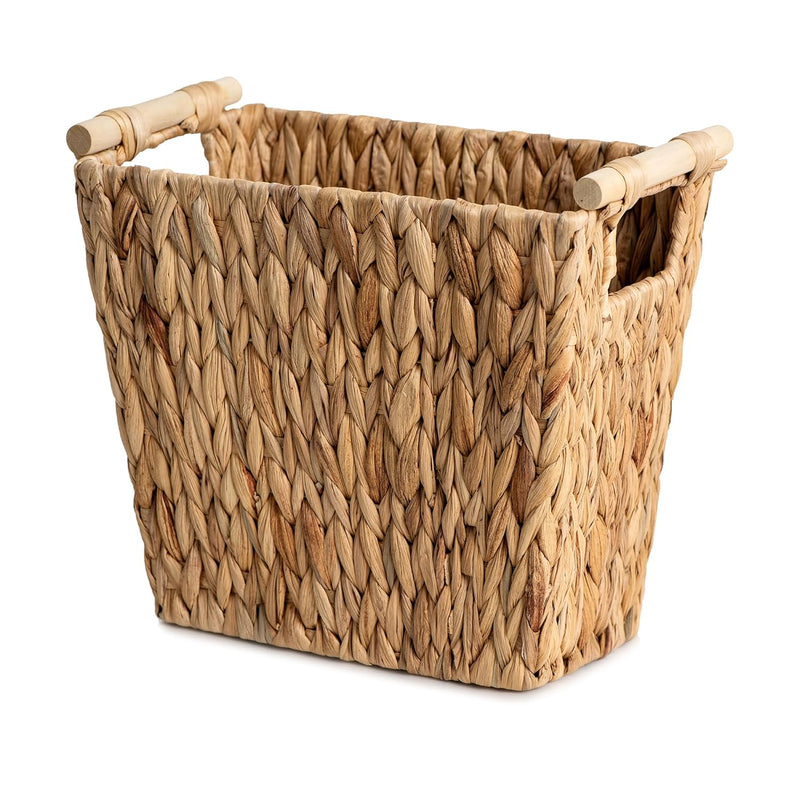 Wicker Waste Basket With Wooden Handles, Bathroom Trash Can, Wicker Trash Can Fo