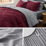 Burgundy Queen Comforter Set - 7 Pieces Reversible Queen Bed In A Bag Queen Bed Set With Comforters, Sheets, Pillowcases & Shams, Queen Bedding Sets