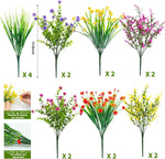 16 Bundles Artificial Flowers for Outdoors Fake Plastic Plants Faux Shrubs Greenery Wheat Grass UV Resistant for Spring Summer Garden Patio Window Box Office Table Kitchen Home Decoration