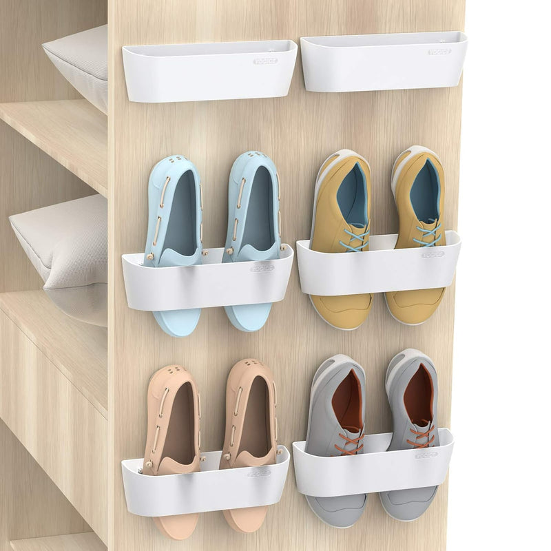 Wall Mounted Shoes Rack 6Pack With Sticky Hanging Strips, Plastic Shoes Holder S