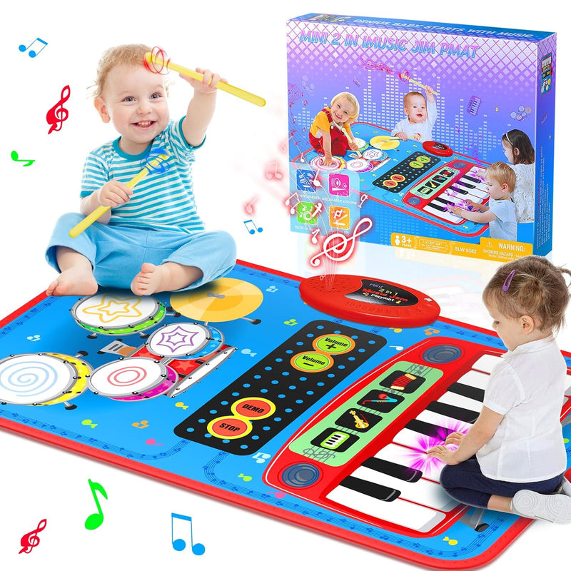 2 In 1 Musical Mat Toys For 1 Year Old Boy, Piano Keyboard & Drum Set With