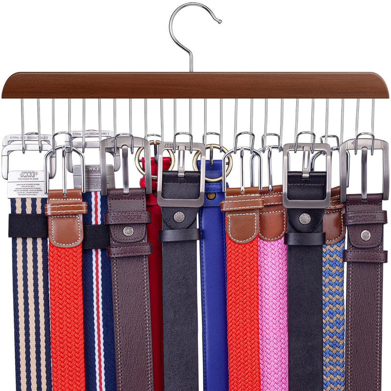 Wood Belt Hanger, Wooden Belt Organizer Tie Rack With 12 Hooks For Ties, Belts,