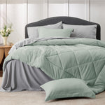 Sage Green Queen Comforter Set - 7 Pieces Reversible Bed Set Sage Green Bed In A Bag Queen With Comforters, Sheets, Pillowcases & Shams, Queen Bedding Sets