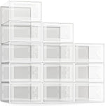 12 Pack Shoe Storage Box, Clear Plastic Stackable Shoe Organizer for Closet, Space Saving Foldable Shoe Rack Sneaker Container Bin Holder