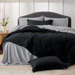 Black Comforter Set King - 7 Pieces Reversible Black Bed Set King, Black Bedding Set King With Comforters, Sheets, Pillowcases & Shams, King Size Black Bed In A Bag