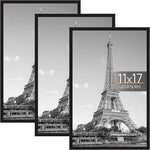 11x17 Picture Frame Black 3 Pack, Scratch-Proof 11 x 17 Poster Frames for Photo Gallery - Slide-In Strips, Horizontal or Vertical Wall Mounting