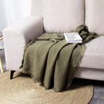 Green Throw Blanket For Couch - Soft Fall Farmhouse Boho Throws, Cozy Waffle Knit Small Lightweight Blankets And Throws With Tassels For Home Decor,Bed,Chair,Sofa (Olive Green,50*60 Inches)