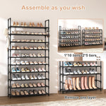 10 Tiers Shoe Rack Tall Large Capacity 50 Pairs Wide Shoe Organizer Sturdy Shoe Shelf for Entryway with Two Hooks Metal Shoe Storage for Closet, Bedroom, Black