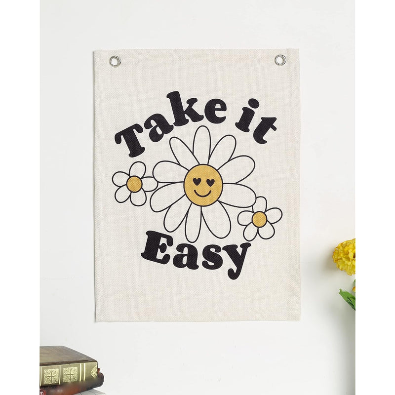 Take It Easy Tapestry, 12 X 16 Small Happy Face Smiley Tapestry Daisy Mini Fla