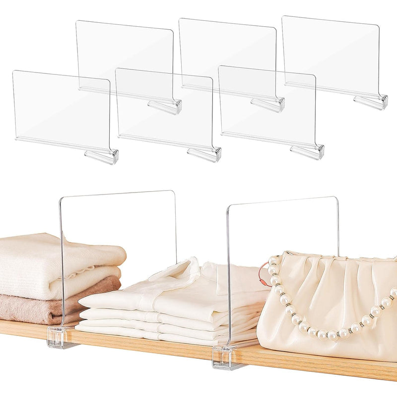 Acrylic Shelf Dividers,6 Pcs Closets Shelf Organizer For Clothing Handbags Books